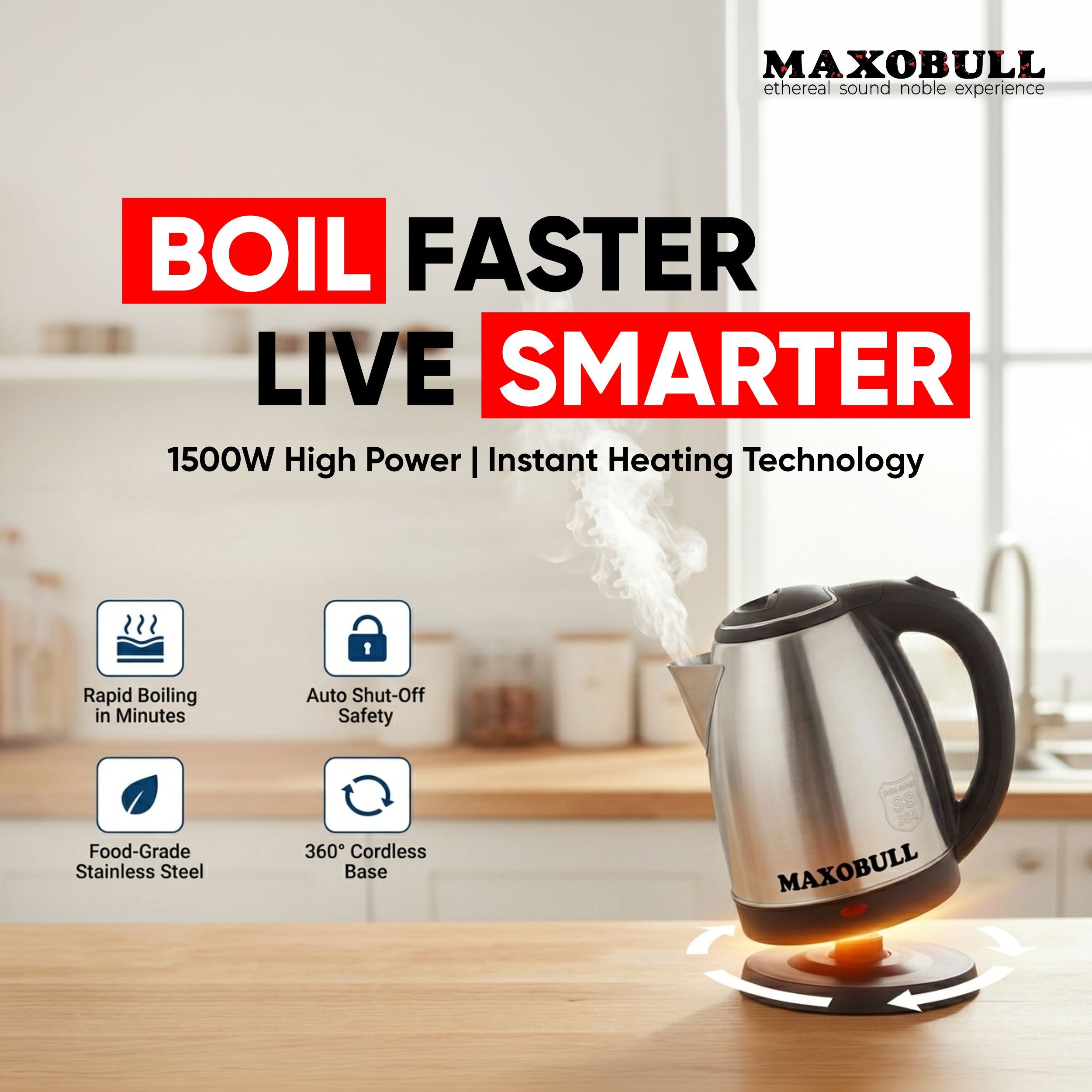 Maxobull 1.2L Electric Kettle